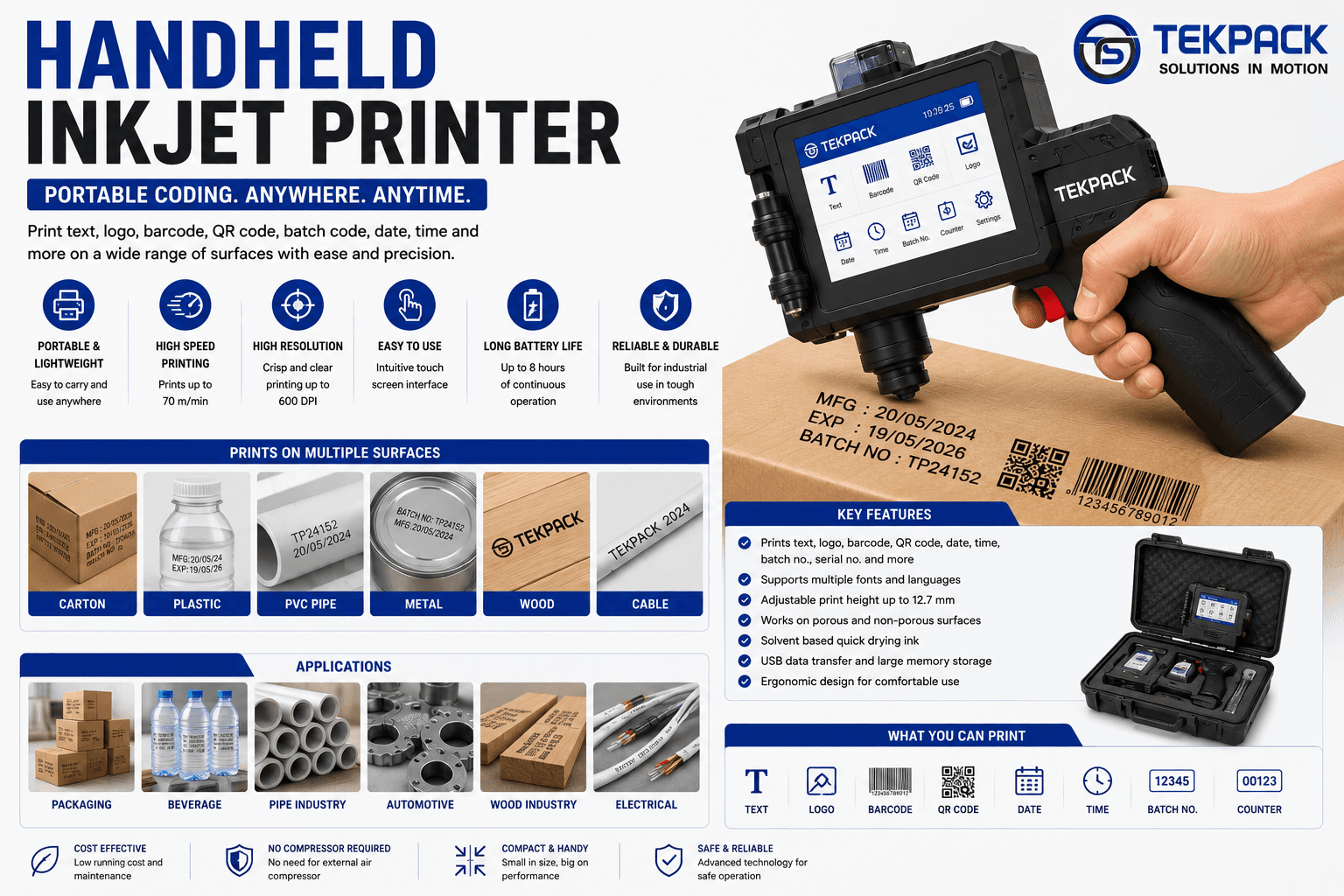 Handheld Inkjet Printer for Batch Coding Machine Manufacturer in India | TEKPACK