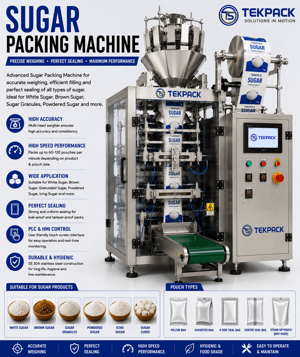 Automatic Sugar Packing Machine Manufacturer in India | TEKPACK