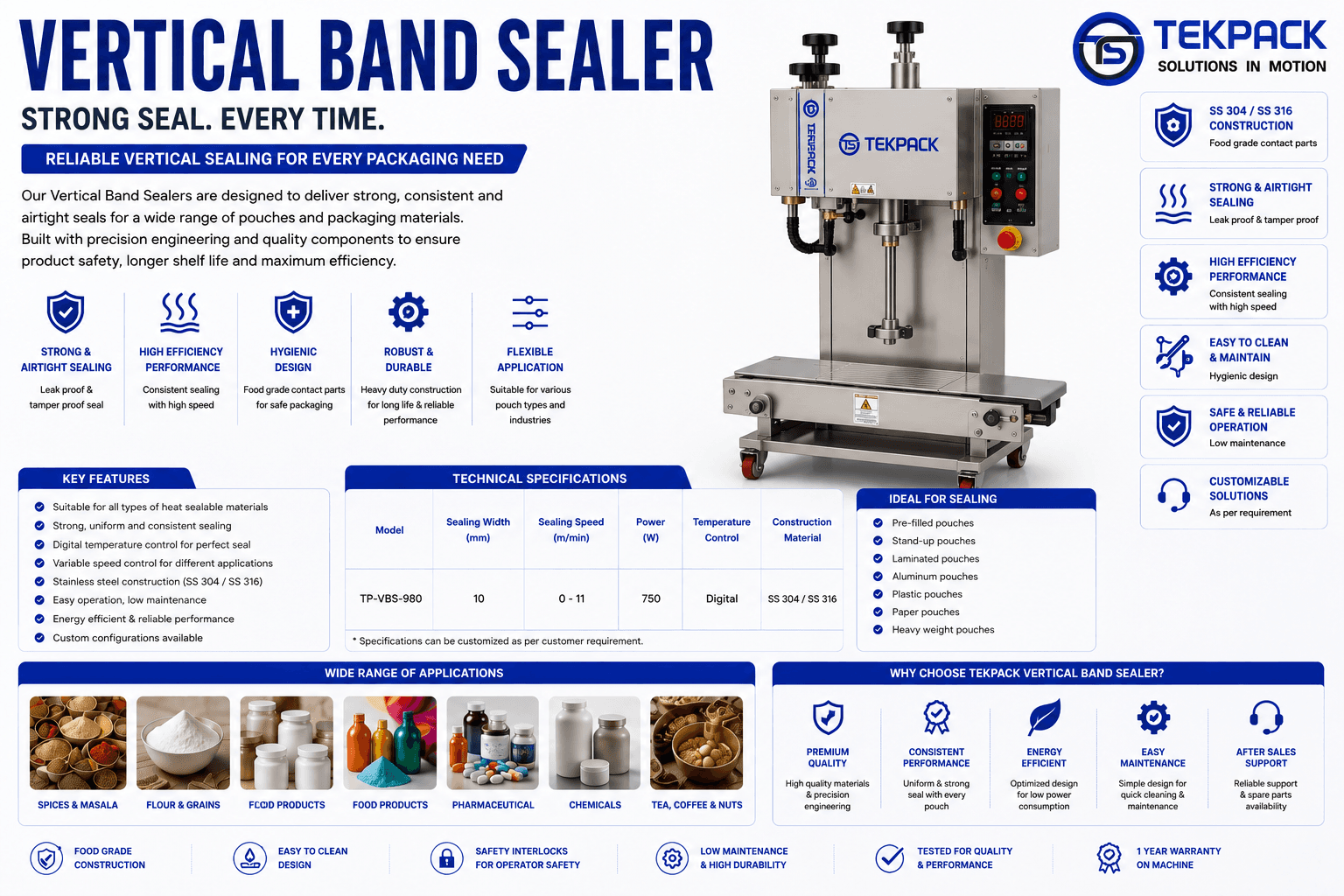 Vertical Band Sealer Machine for Continuous Pouch Sealing Machine Manufacturer in Coimbatore Tamilnadu | TEKPACK