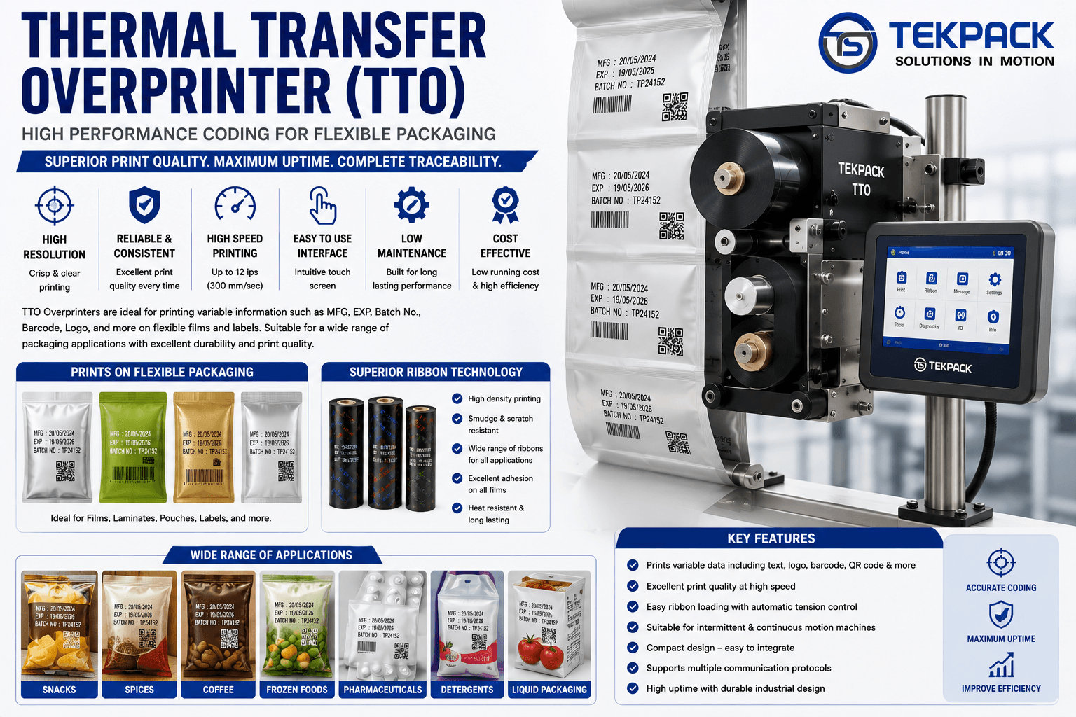 Thermal Transfer Overprinter (TTO) for high-resolution printing Machine Manufacturer in Coimbatore Tamilnadu | TEKPACK