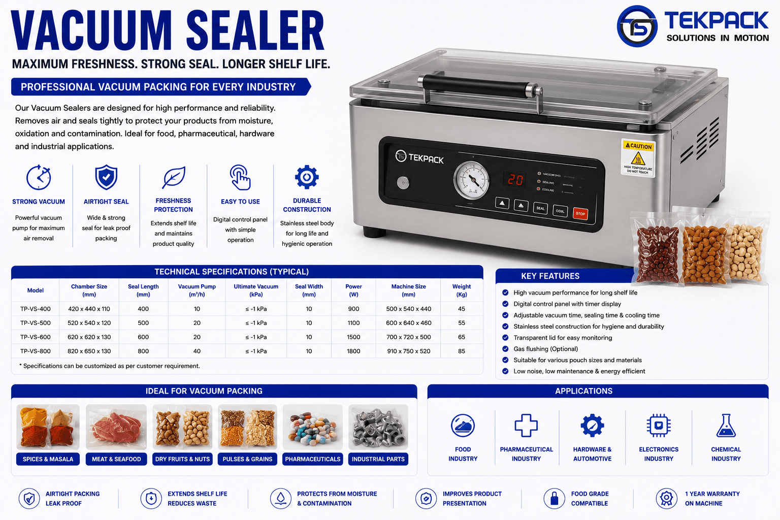 Vacuum Sealer Machine for Food and Industrial Packaging Machine Manufacturer in Coimbatore Tamilnadu | TEKPACK